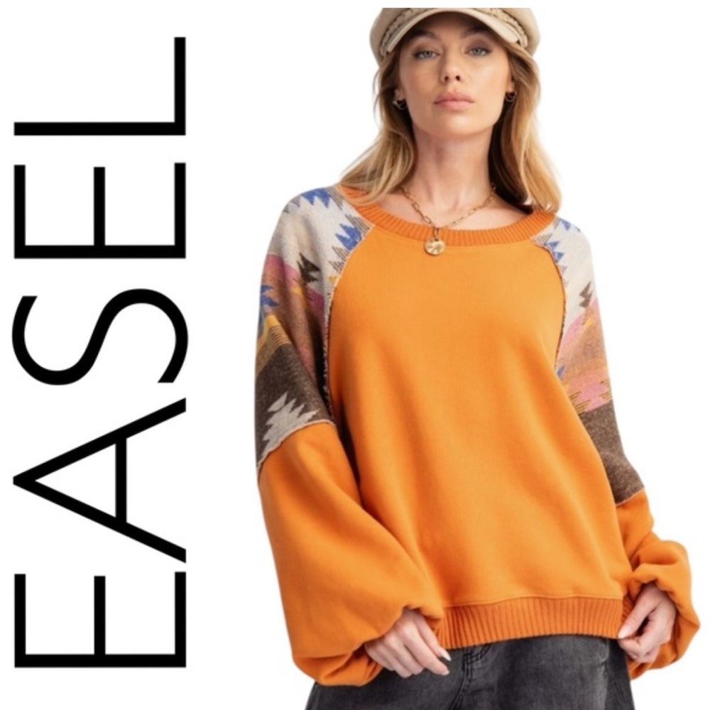 an Easel Aztec Patchwork Raglan Pullover Sweatshi… - image 1